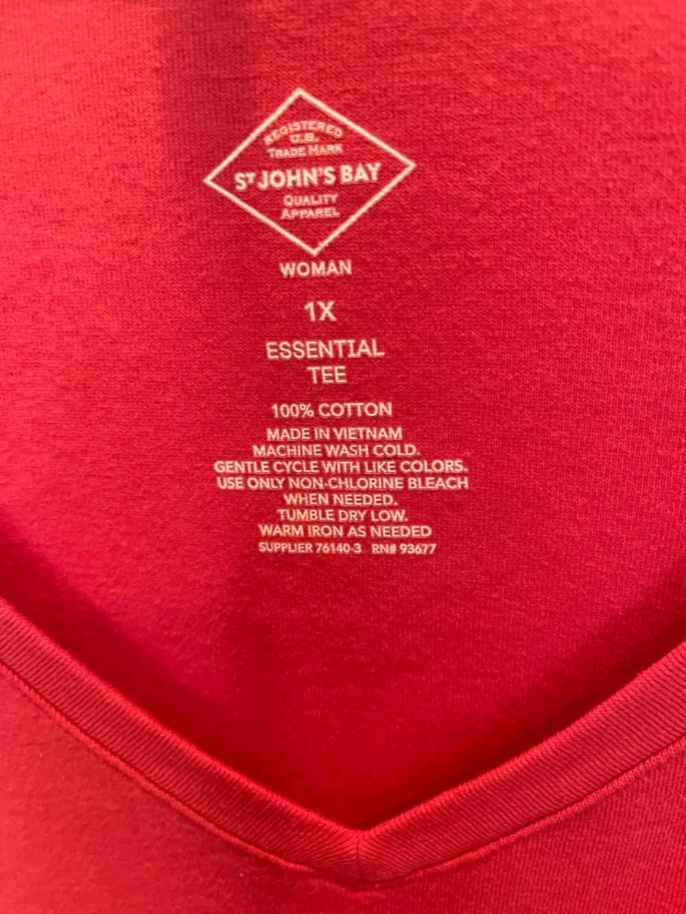 Set of Two - St. John's Bay V-Neck Three Quarter Sleeve Tees in White and Red 1X - Picture 4 of 10